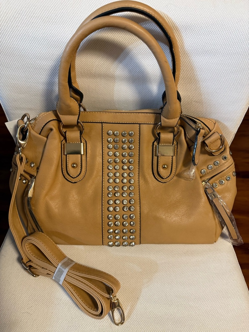 Tan Stud-Accent Women's Shoulder Satchel
